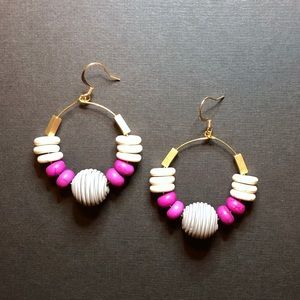 Purp/White Magnesite Brass Hoops w/ Gold Hooks